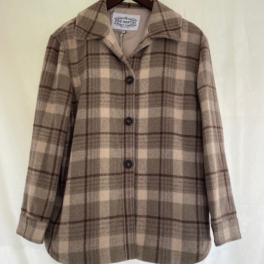 Pink Martini Collection, plad Button Down Shirt Jacket New For Fall 2023